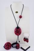 Км0002-03: Комплект: Браслет+браслет+подвеска+серьги из муранского стекла и каучука бордовый