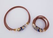 Км0014-05: Комплект (колье+браслет) из муранского стекла и каучука коричневый