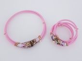 Км0014-02: Комплект (колье+браслет) из муранского стекла и каучука розовый