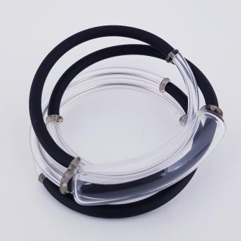 Бр0093-02: Черный браслет из каучука и прозрачного муранского стекла