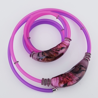 КМ0007-01: Комплект: браслет+колье из каучука и муранского стекла
